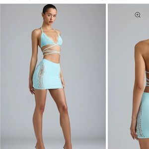 Oh Polly embellished two piece skirt set in baby blue . Brand new only worn once